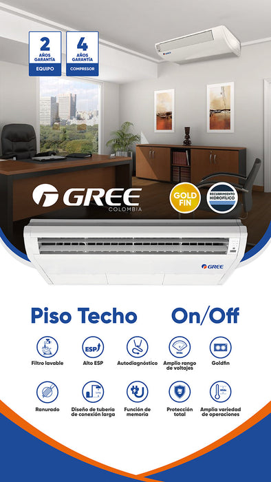 CONSOLA PISO TECHO 36K BTU R410 220V GREE GUL36ZD/B-D