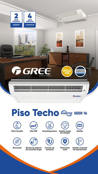 EQUIPO PISO TECHO 36K BTU R410 INVERTER 220V/1PH GREE GUD100W/A-S