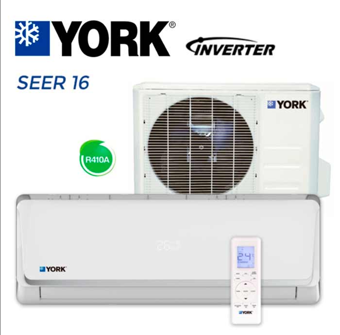 AIRE ACONDICIONADO MINI SPLIT INVERTER 24K BTU SEER16 YORK YHJE24XJ6AX